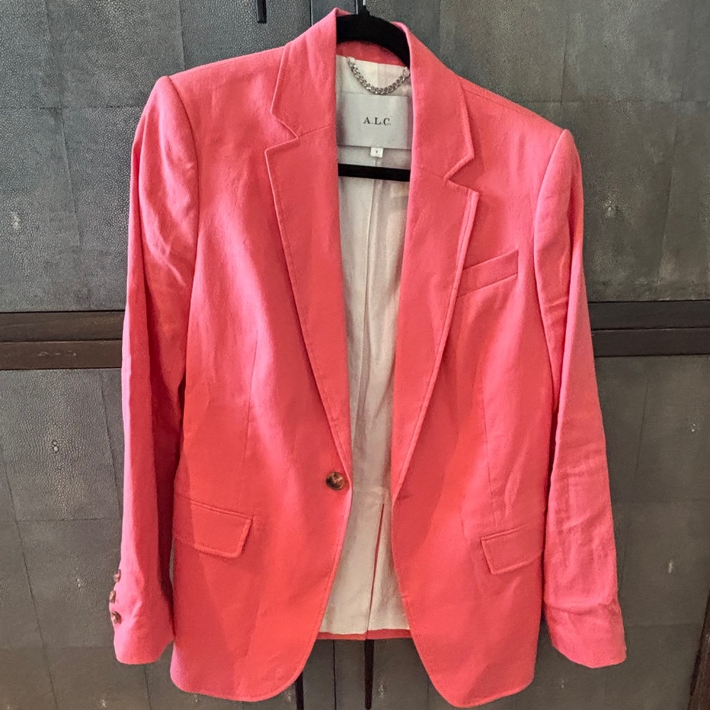 ALC Donovan Linen Blend Blazer - coral pink, size 4
